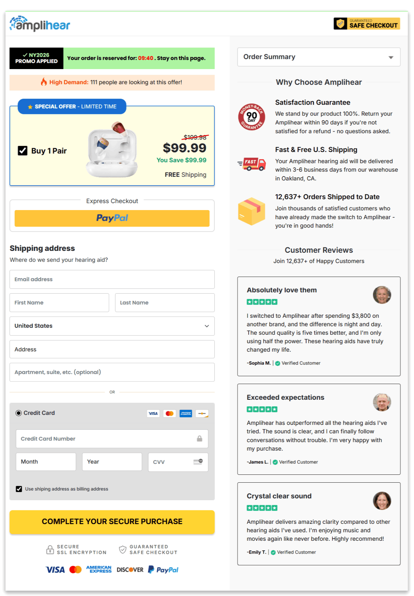 Amplihear Hearing Aids secure checkout page